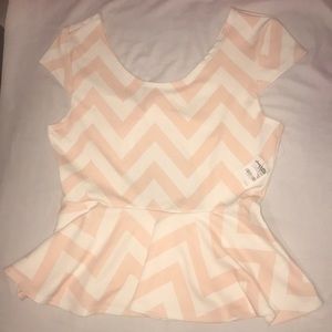 Pink and White Peplum Top